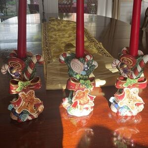 Fitz and Floyd Festive Holiday Candle Holders with Red Candles